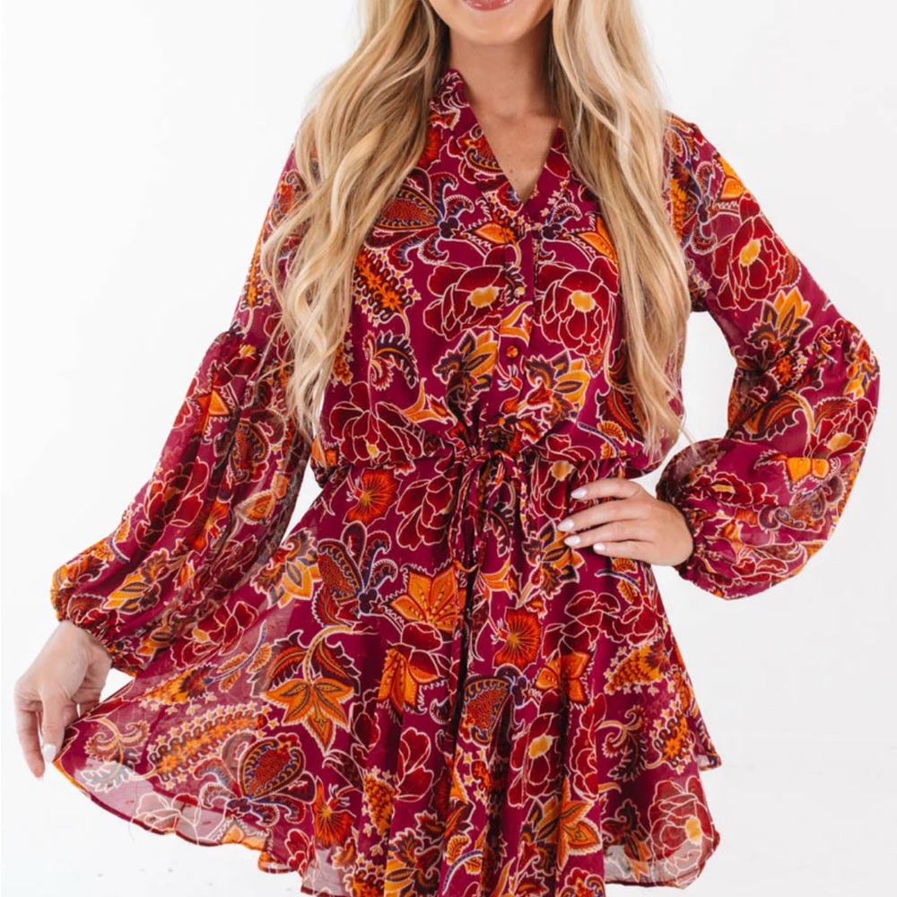 Fate Orange and Pink Long Sleeve Dress